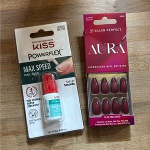 KISS Nail Glue and Salon Perfect Aura Nails Set